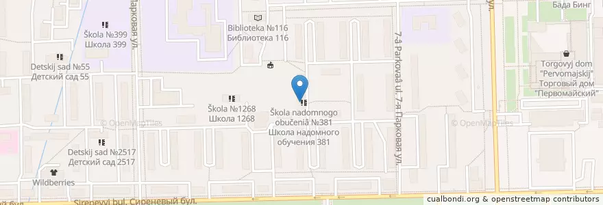 Mapa de ubicacion de Школа надомного обучения №381 en ロシア, 中央連邦管区, モスクワ, Восточный Административный Округ, Район Северное Измайлово.