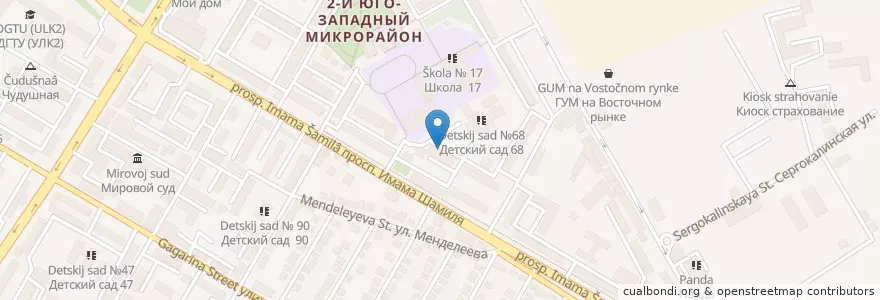 Mapa de ubicacion de Поликлиника № 2 en 俄罗斯/俄羅斯, 北高加索联邦管区, 达吉斯坦共和国, Городской Округ Махачкала.