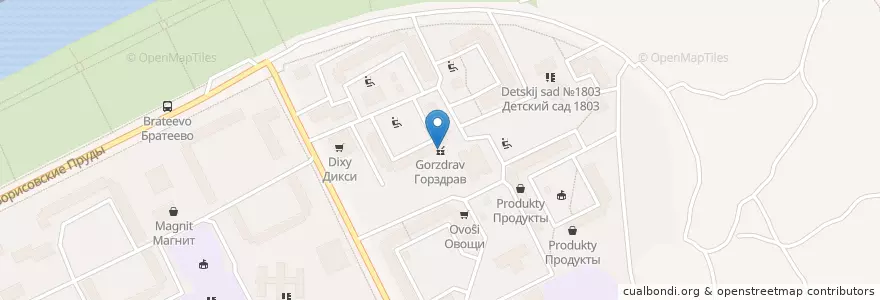 Mapa de ubicacion de Горздрав en 러시아, Центральный Федеральный Округ, Москва, Южный Административный Округ, Район Братеево.