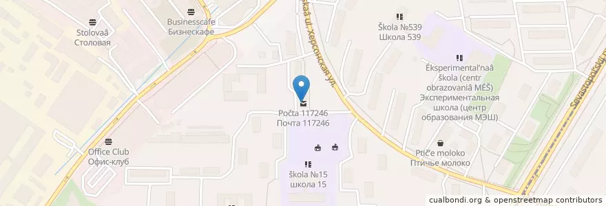 Mapa de ubicacion de Почта 117246 en Россия, Центральный Федеральный Округ, Москва, Юго-Западный Административный Округ, Район Черёмушки.