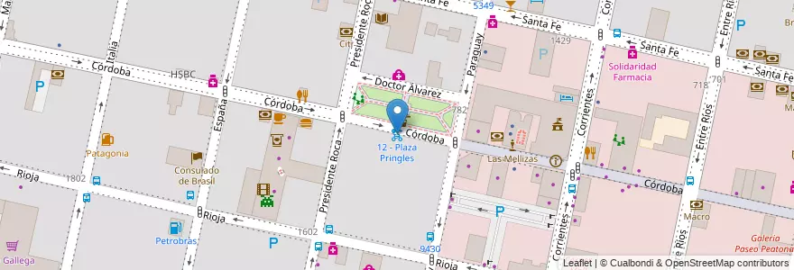 Mapa de ubicacion de 12 - Plaza Pringles en آرژانتین, سانتافه, Departamento Rosario, Municipio De Rosario, تسبیح.