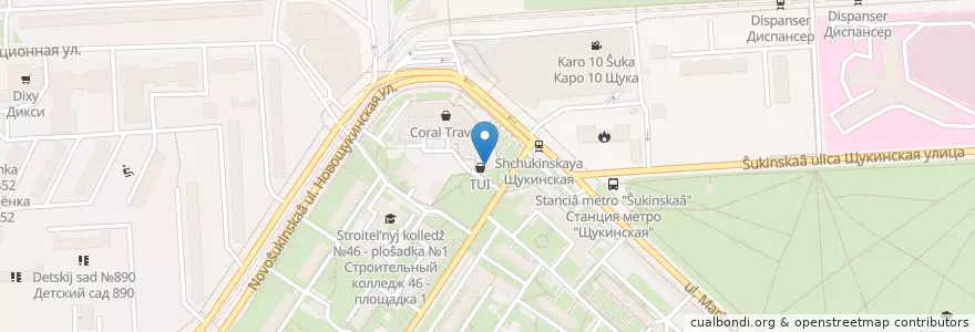 Mapa de ubicacion de ОТП Банк en Rusland, Centraal Federaal District, Moskou, Северо-Западный Административный Округ, Район Щукино.