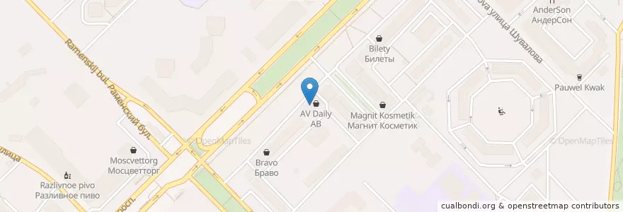 Mapa de ubicacion de ОТП Банк en Rusland, Centraal Federaal District, Moskou, Западный Административный Округ, Район Раменки.