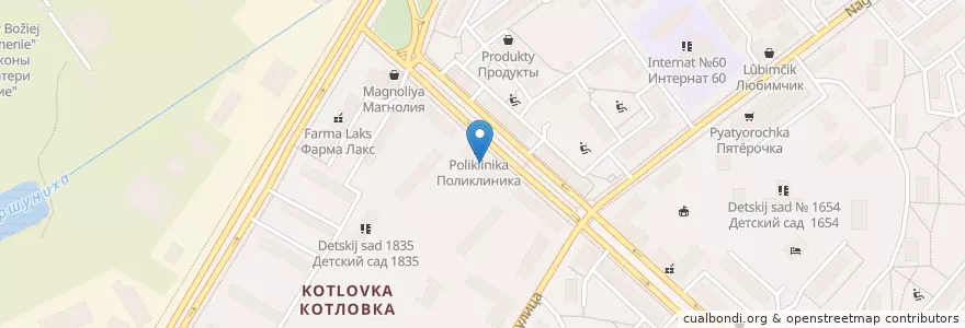 Mapa de ubicacion de Поликлиника №90 en 俄罗斯/俄羅斯, Центральный Федеральный Округ, Москва, Юго-Западный Административный Округ, Район Котловка.