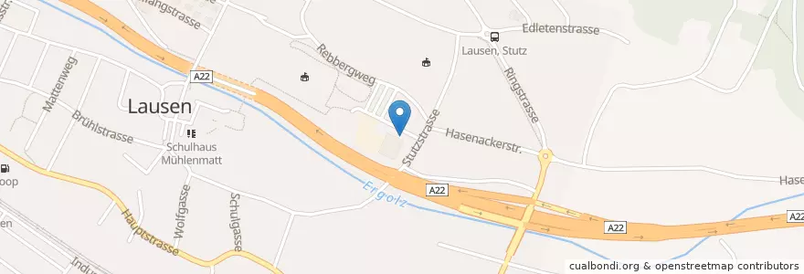 Mapa de ubicacion de Zivilschutzanlage "Stutz" en 瑞士, Basel-Landschaft, Bezirk Liestal, Lausen.