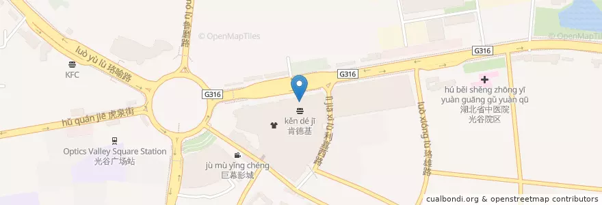 Mapa de ubicacion de 凯威啤酒屋 en 中国, 湖北省, 武汉市, 洪山区, 东湖新技术开发区（托管）, 关东街道.