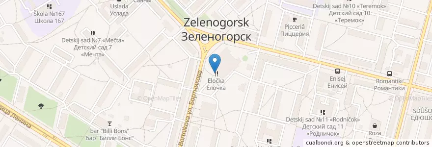 Mapa de ubicacion de Елочка en Rusland, Federaal District Siberië, Красноярский Край, Рыбинский Район, Зато Зеленогорск.