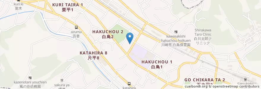 Mapa de ubicacion de 栗平白鳥自治会館 en Japón, Prefectura De Kanagawa, Kawasaki, 麻生区.
