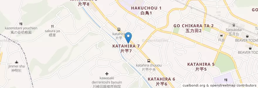 Mapa de ubicacion de 華屋与兵衛 片平店 en Japón, Prefectura De Kanagawa, Kawasaki, 麻生区.