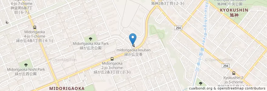 Mapa de ubicacion de 緑が丘交番 en 日本, 北海道, 上川綜合振興局, 旭川市.