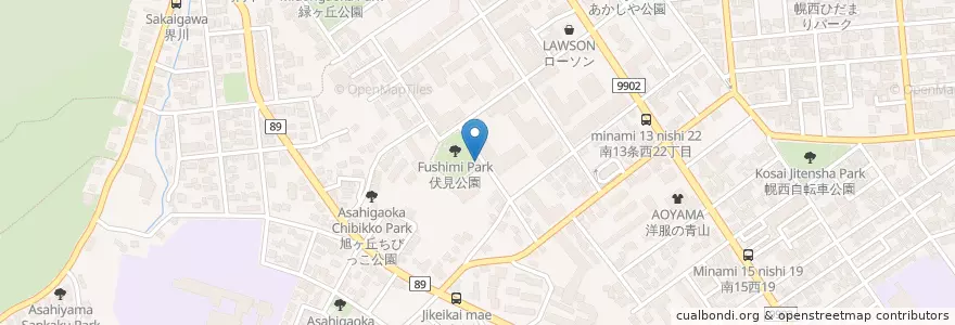 Mapa de ubicacion de 札幌南警察署 旭ヶ丘警備派出所 en Japan, Hokkaido Prefecture, Ishikari Subprefecture, Sapporo, Chuo.
