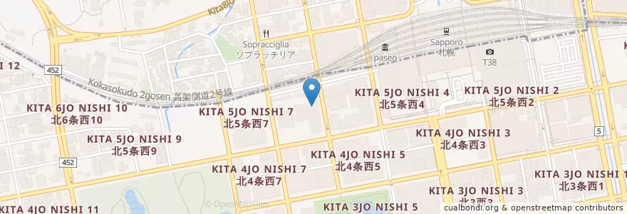 Mapa de ubicacion de 札幌北五条中郵便局 en Japon, Préfecture De Hokkaidō, 石狩振興局, 札幌市, 中央区.