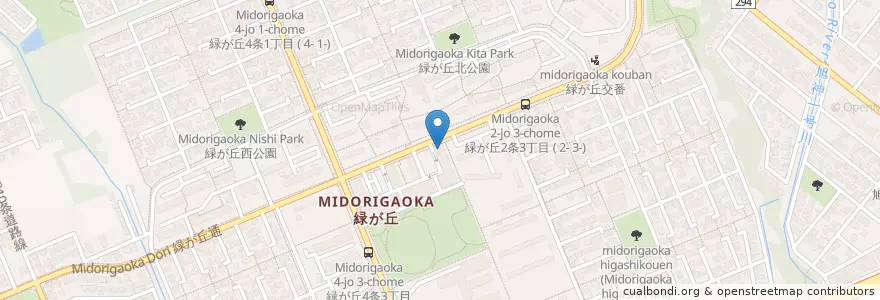 Mapa de ubicacion de 旭川緑が丘郵便局 (Asahikawa Midorigaoka Post Office) en Япония, Хоккайдо, Округ Камикава, 旭川市.