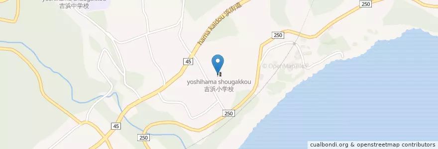 Mapa de ubicacion de 吉浜小学校 en Japão, 岩手県, 大船渡市.