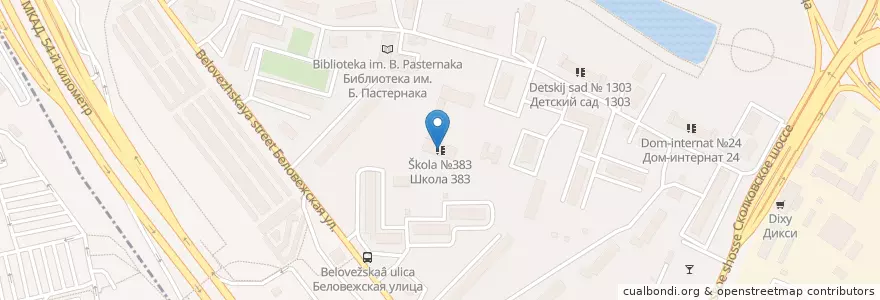 Mapa de ubicacion de Школа №383 en Russia, Distretto Federale Centrale, Москва, Западный Административный Округ, Можайский Район.