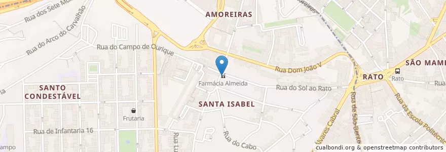 Mapa de ubicacion de Farmácia Almeida en 포르투갈, Área Metropolitana De Lisboa, Lisboa, Grande Lisboa, 리스본, Campo De Ourique.