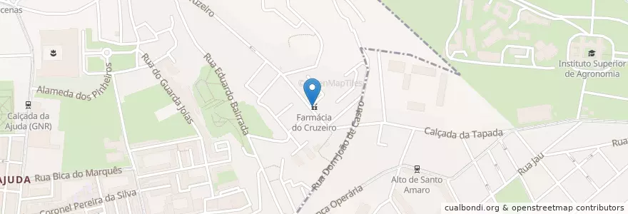 Mapa de ubicacion de Farmácia do Cruzeiro en Portugal, Metropolregion Lissabon, Lissabon, Großraum Lissabon, Lissabon, Ajuda, Alcântara.