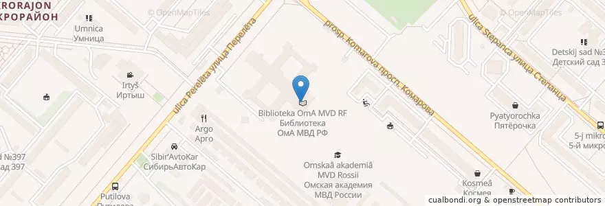 Mapa de ubicacion de Библиотека ОмА МВД РФ en Russie, District Fédéral Sibérien, Oblast D'Omsk, Омский Район, Городской Округ Омск.