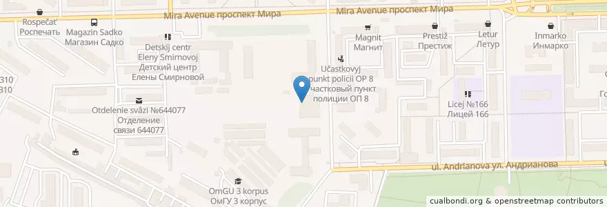 Mapa de ubicacion de Научная библиотека ОмГУ en ロシア, シベリア連邦管区, オムスク州, オムスク地区, オムスク管区.