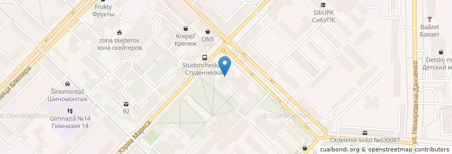Mapa de ubicacion de Научная библиотека en ロシア, シベリア連邦管区, ノヴォシビルスク州, ノヴォシビルスク管区.