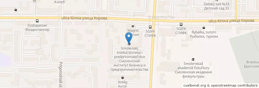 Mapa de ubicacion de Смоленский институт бизнеса и предпринимательства en Rusland, Centraal Federaal District, Oblast Smolensk, Смоленский Район, Городской Округ Смоленск.