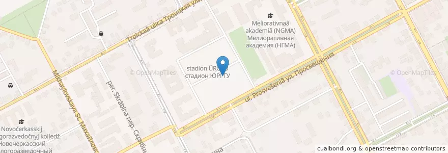 Mapa de ubicacion de Научно-техническая библиотка ЮРГТУ en Rússia, Distrito Federal Do Sul, Oblast De Rostov, Городской Округ Новочеркасск.