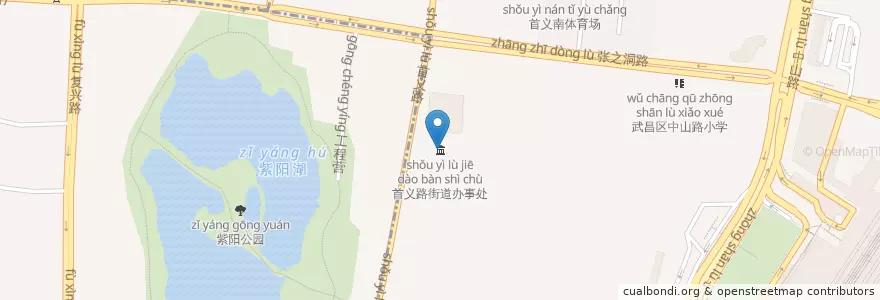 Mapa de ubicacion de 首义路街道办事处 en 中国, 湖北省, 武汉市, 武昌区, 首义路街道, 紫阳街道.