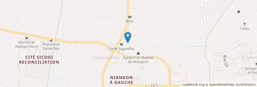 Mapa de ubicacion de Centre de pieu de Niangon en Côte D'Ivoire, Abidjan, Yopougon.