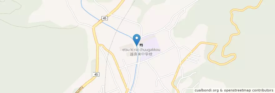 Mapa de ubicacion de 越喜来中学校 en Jepun, 岩手県, 大船渡市.