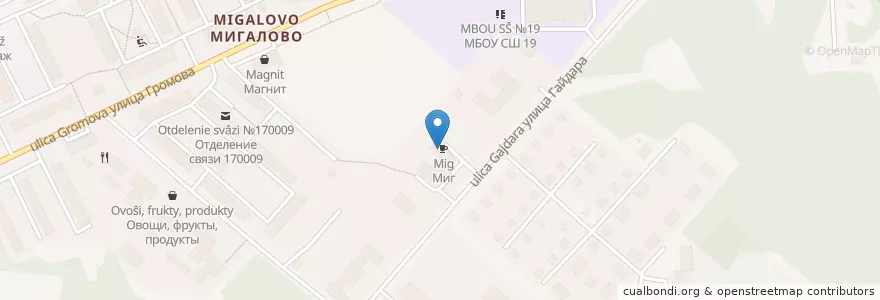 Mapa de ubicacion de Миг en Rusland, Centraal Federaal District, Тверская Область, Городской Округ Тверь, Калининский Район.