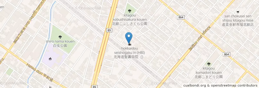 Mapa de ubicacion de 北海道聖書学院(HBI) en Japón, Prefectura De Hokkaidō, 石狩振興局, Sapporo, Distrito De Shiroishi.