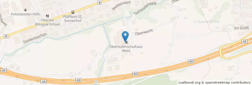 Mapa de ubicacion de Oberstufenschulhaus Weid en Швейцария, Швиц, Höfe, Freienbach.