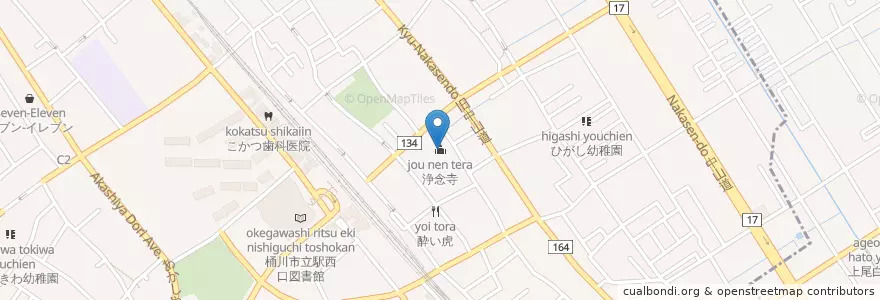 Mapa de ubicacion de 浄念寺 en 日本, 埼玉県, 桶川市.