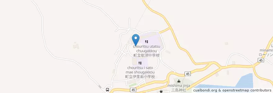Mapa de ubicacion de 南三陸町立歌津中学校 en اليابان, 宮城県, 本吉郡, 南三陸町.