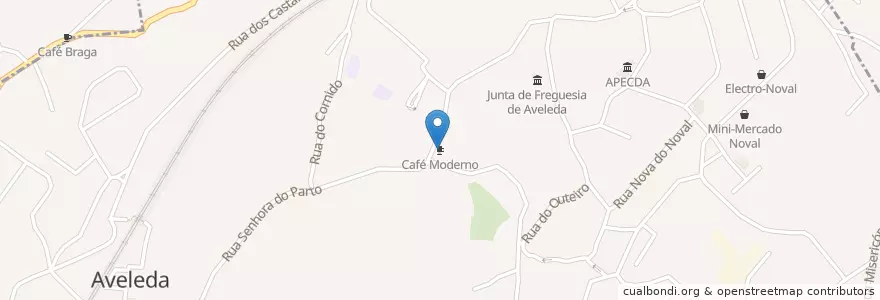 Mapa de ubicacion de Café Moderno en Portugal, Norte, Cávado, Braga, Braga, Celeirós, Aveleda E Vimieiro.