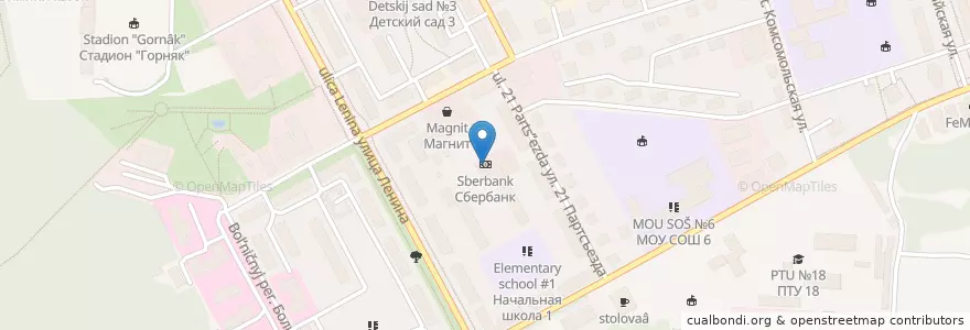 Mapa de ubicacion de Сбербанк en Rusia, Distrito Federal Central, Курская Область, Городской Округ Железногорск.