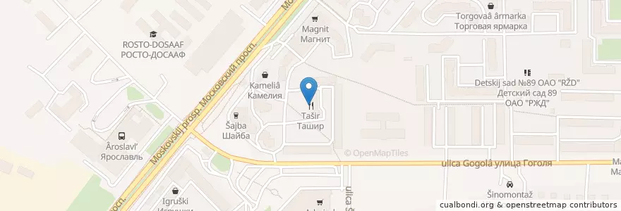 Mapa de ubicacion de Ташир en Russie, District Fédéral Central, Oblast De Iaroslavl, Ярославский Район, Городской Округ Ярославль.