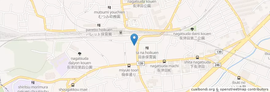 Mapa de ubicacion de きらぼし銀行 en 일본, 가나가와현, 요코하마시, 緑区.