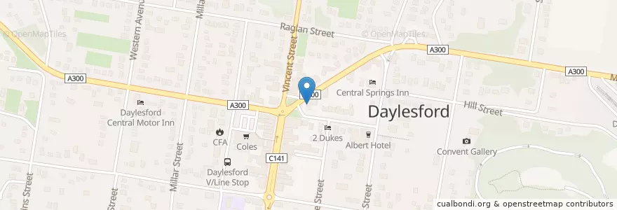 Mapa de ubicacion de Daylesford Hotel en Australien, Victoria, Shire Of Hepburn.