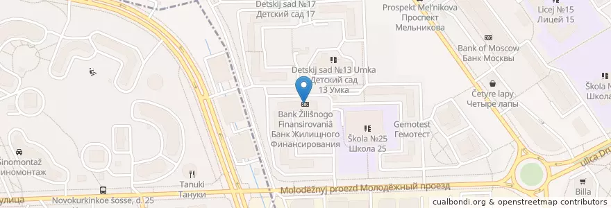 Mapa de ubicacion de Банк Жилищного Финансирования en Rússia, Distrito Federal Central, Oblast De Moscou, Городской Округ Химки.