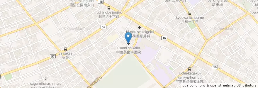 Mapa de ubicacion de 宇佐美歯科医院 (Usami Dental Clinic) en Japan, Präfektur Kanagawa, 相模原市, 中央区.