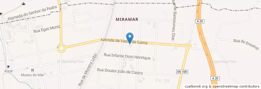 Mapa de ubicacion de Farmacia de Miramar en البرتغال, المنطقة الشمالية (البرتغال), Área Metropolitana Do Porto, بورتو, Vila Nova De Gaia, Arcozelo.
