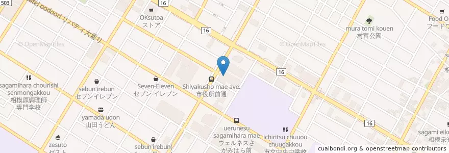 Mapa de ubicacion de 相模原郵便局 (Sagamihara Post Office) en 日本, 神奈川縣, 相模原市, 中央区.