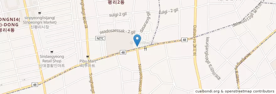 Mapa de ubicacion de Saemaul Bank Peong-ni office en Corée Du Sud, Daegu, 서구, 내당동.