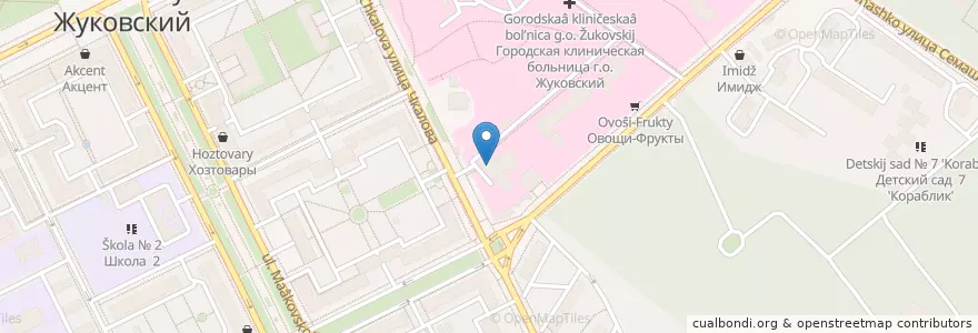Mapa de ubicacion de Аптека № 76 en Rússia, Distrito Federal Central, Oblast De Moscou, Раменский Городской Округ, Городской Округ Жуковский.