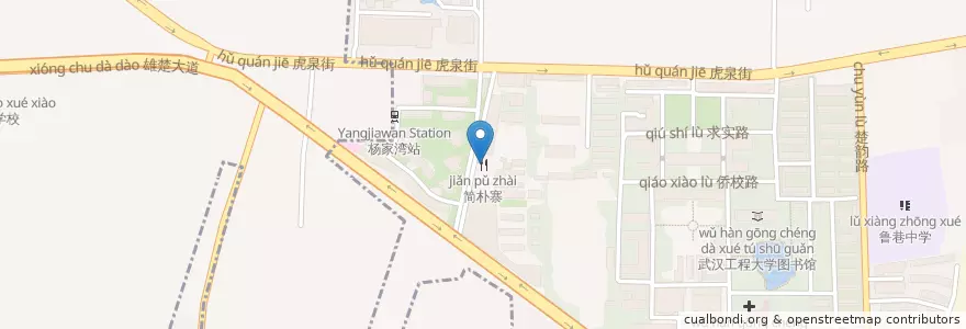 Mapa de ubicacion de 简朴寨 en Cina, Hubei, Wuhan, 东湖新技术开发区（托管）, Distretto Di Hongshan, 卓刀泉街道, 关东街道.