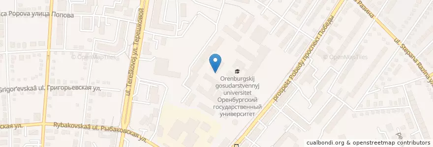 Mapa de ubicacion de студенческая поликлиника ОГУ en ロシア, 沿ヴォルガ連邦管区, オレンブルク州, オレンブルク管区.