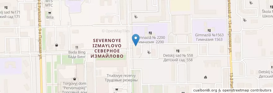 Mapa de ubicacion de район Северное Измайлово en Russie, District Fédéral Central, Moscou, Восточный Административный Округ, Район Северное Измайлово.