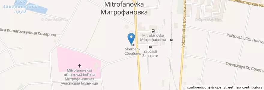 Mapa de ubicacion de Сбербанк en Rusland, Centraal Federaal District, Oblast Voronezj, Кантемировский Район, Митрофановское Сельское Поселение.