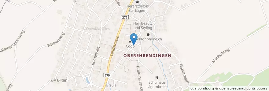 Mapa de ubicacion de Post Ehrendingen en Switzerland, Aargau, Bezirk Baden, Ehrendingen.